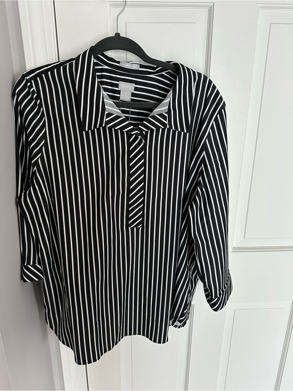 Chico's Black and White-Stripe Collared Tunic